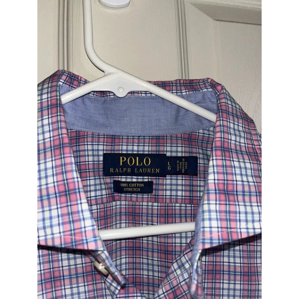 Polo Ralph Lauren Men's Large Pink Purple Plaid Button Up Long Sleeve Color Pony